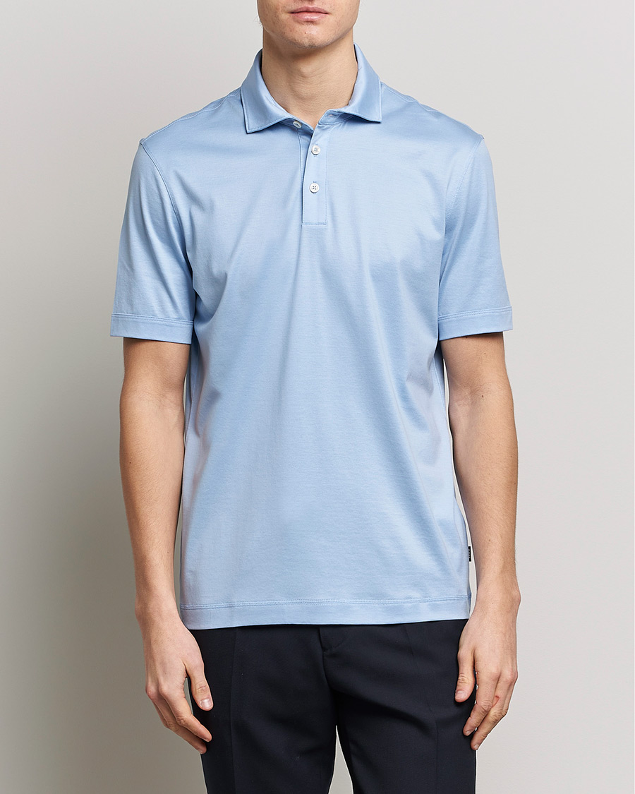 Uomini | Polo | BOSS BLACK | Press Cotton/Lyocell Polo Open Blue