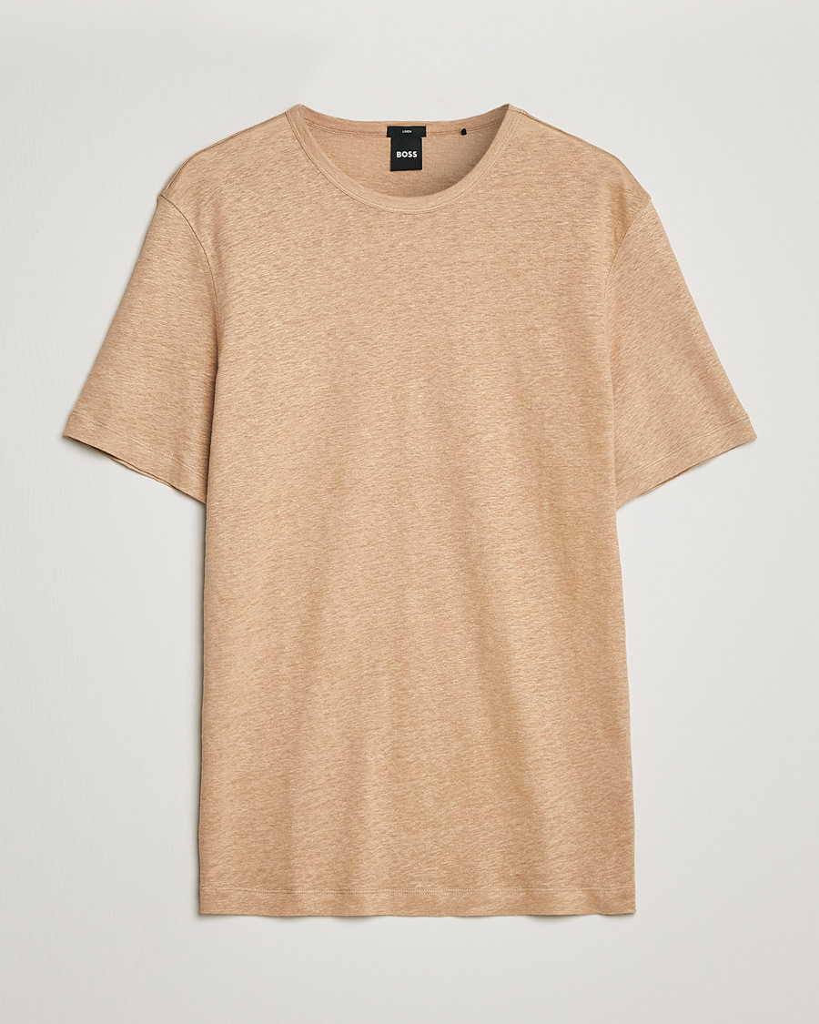 Uomini | T-shirt | BOSS BLACK | Tiburt Linen Crew Neck T-Shirt Medium Beige