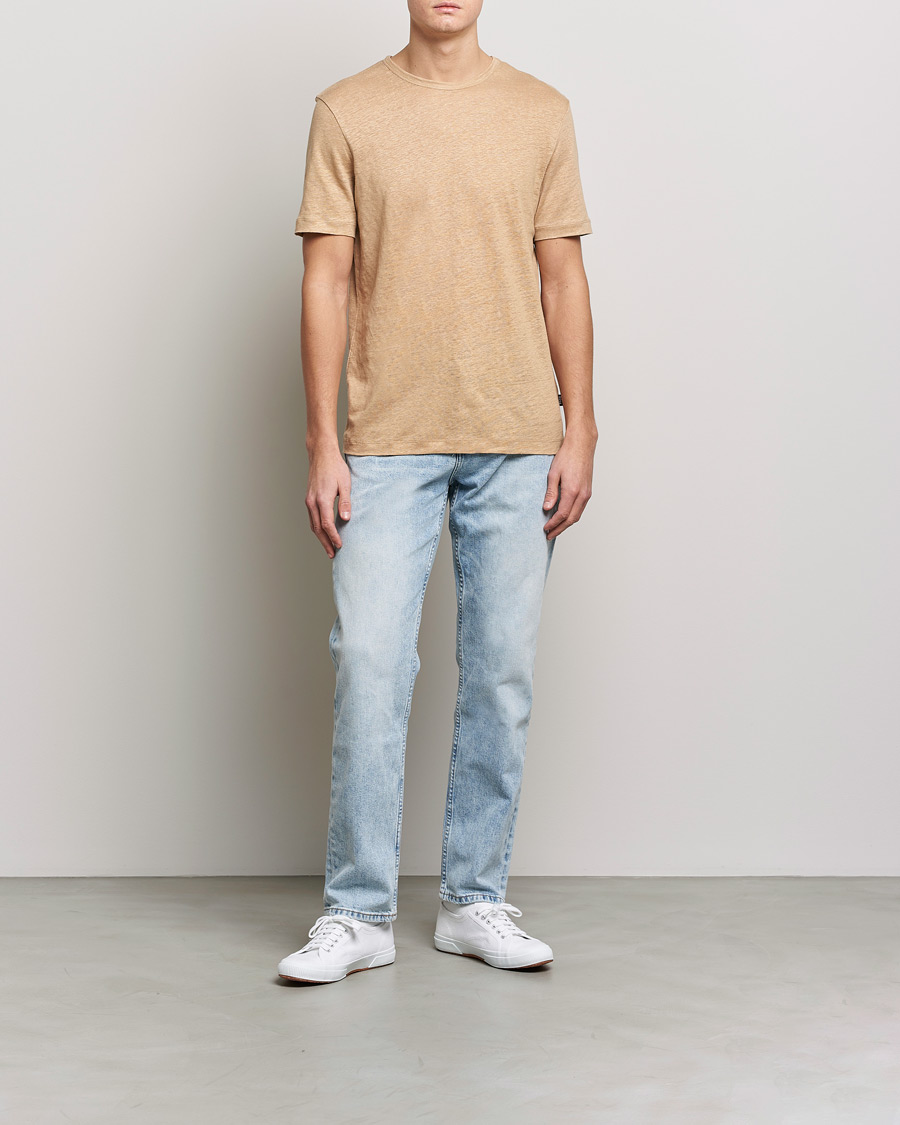 Uomini | T-shirt | BOSS BLACK | Tiburt Linen Crew Neck T-Shirt Medium Beige