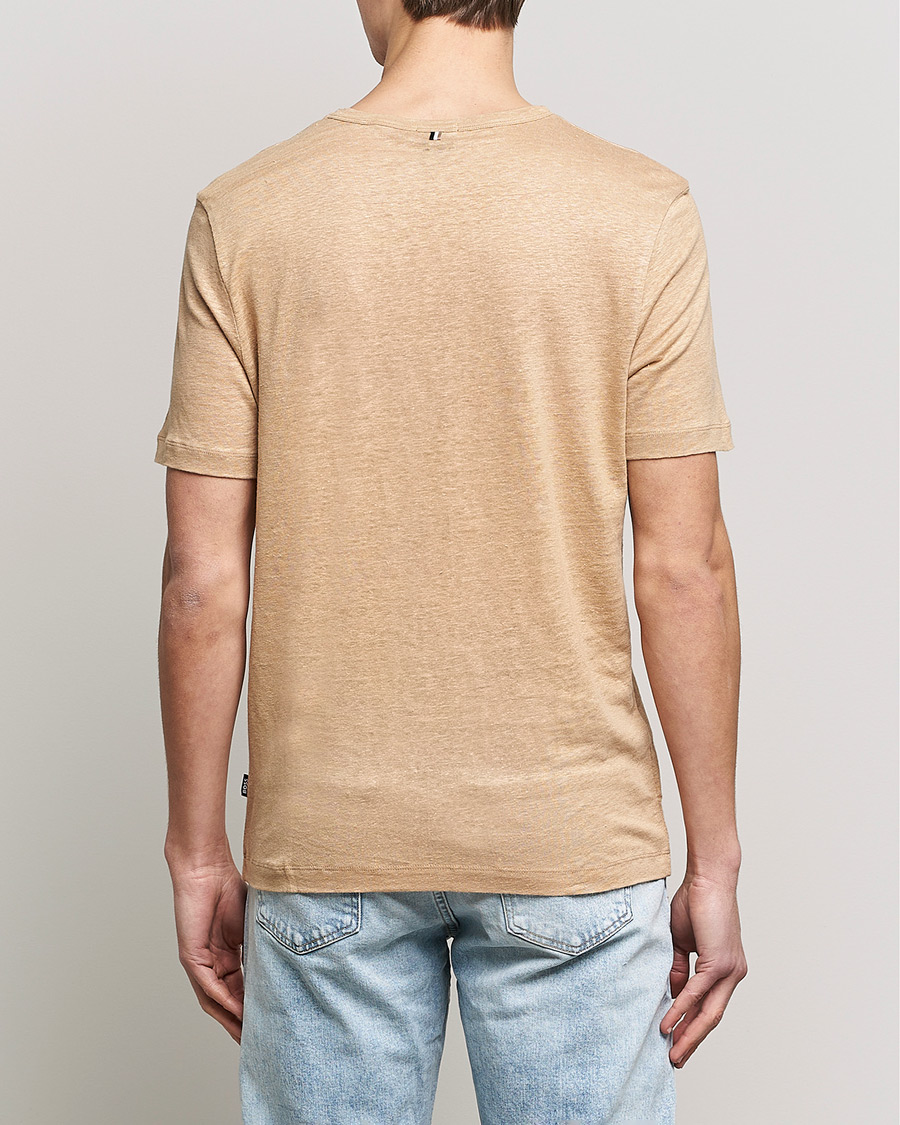 Uomini | T-shirt | BOSS BLACK | Tiburt Linen Crew Neck T-Shirt Medium Beige
