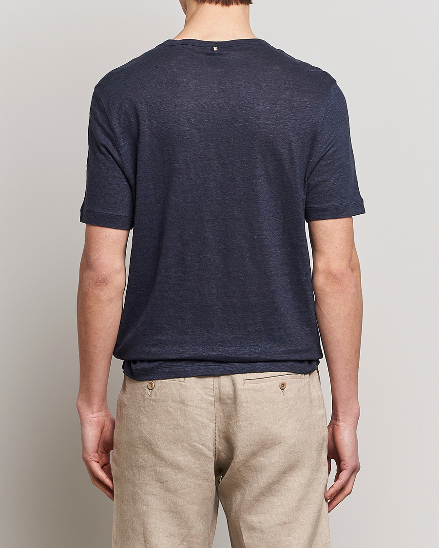 Uomini | T-shirt | BOSS BLACK | Tiburt Linen Crew Neck T-Shirt Dark Blue