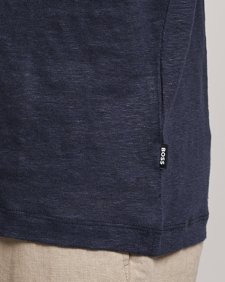 Uomini | T-shirt | BOSS BLACK | Tiburt Linen Crew Neck T-Shirt Dark Blue