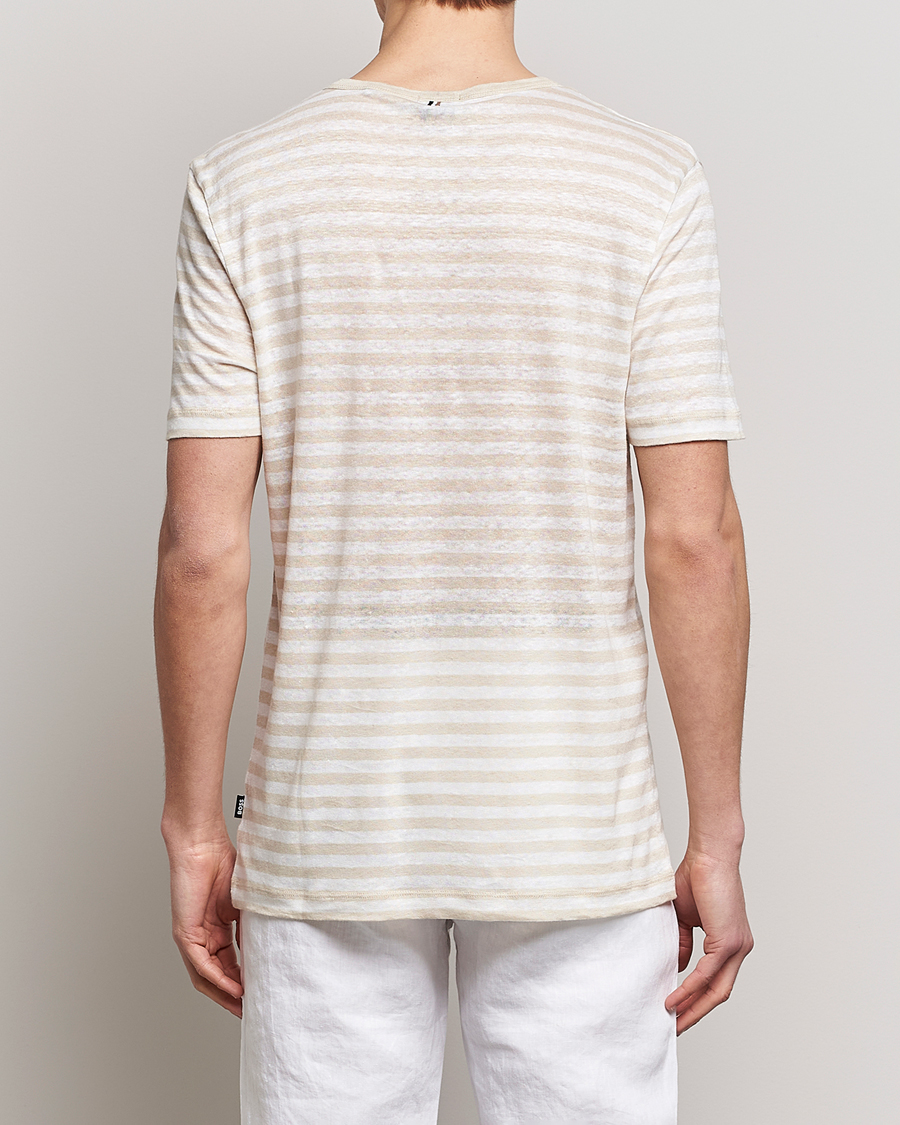 Uomini | T-shirt | BOSS BLACK | Tiburt Striped Linen Crew Neck T-Shirt Open White