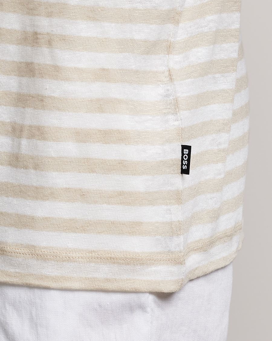 Uomini | T-shirt | BOSS BLACK | Tiburt Striped Linen Crew Neck T-Shirt Open White