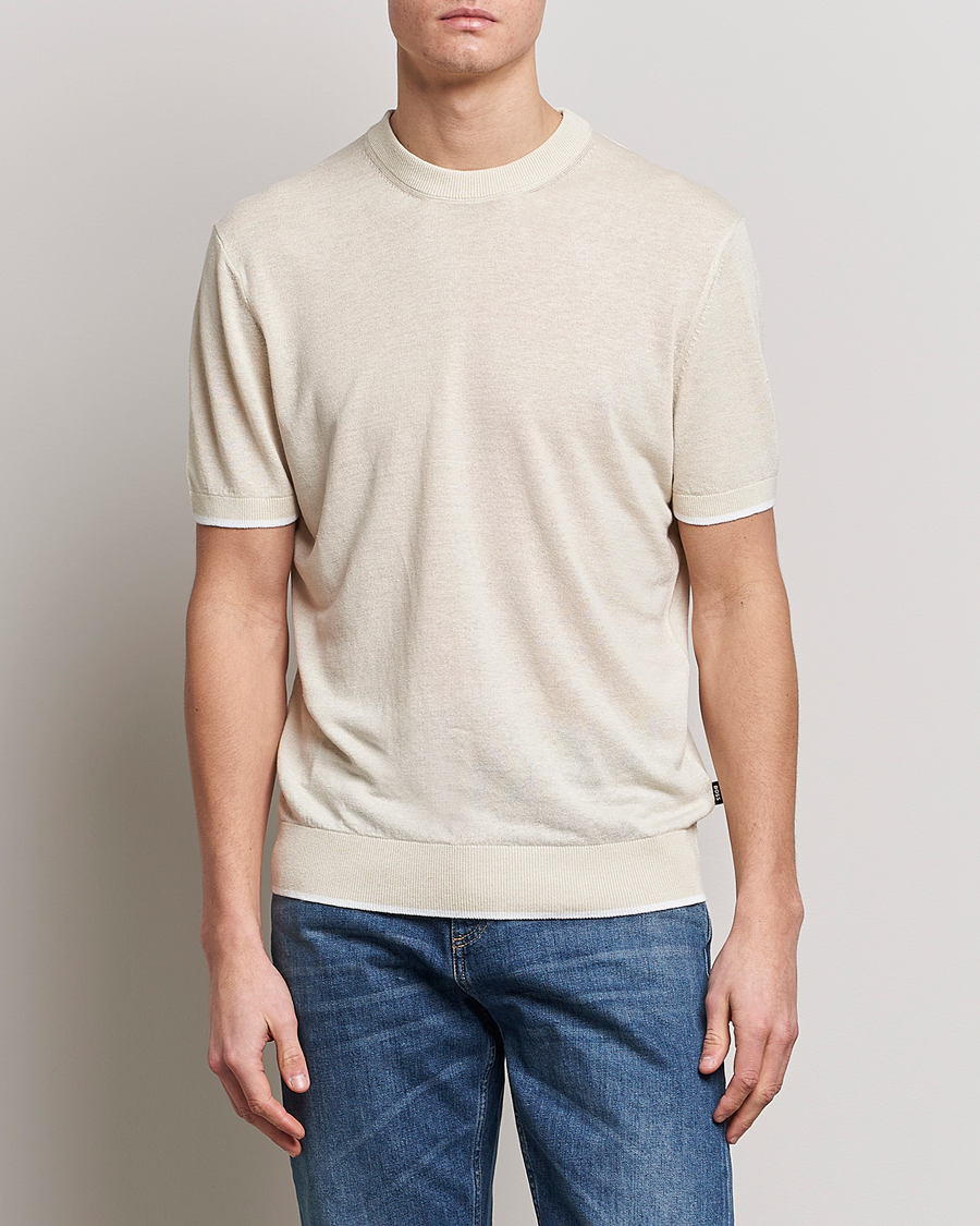 Uomini | T-shirt | BOSS BLACK | Giacco Knitted Crew Neck T-Shirt Open White