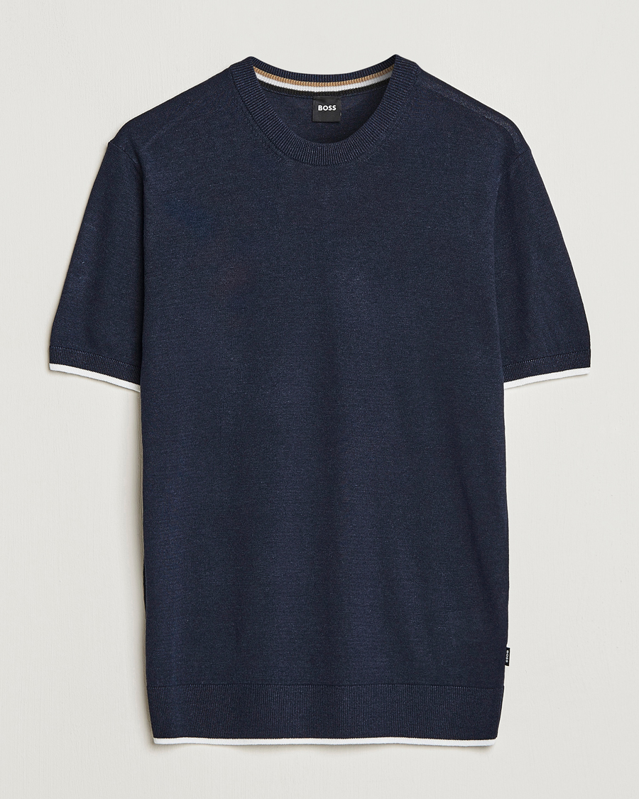 Uomini | T-shirt | BOSS BLACK | Giacco Knitted Crew Neck T-Shirt Dark Blue