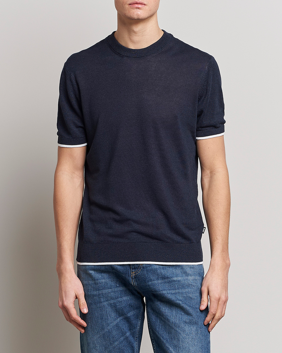 Uomini | T-shirt | BOSS BLACK | Giacco Knitted Crew Neck T-Shirt Dark Blue