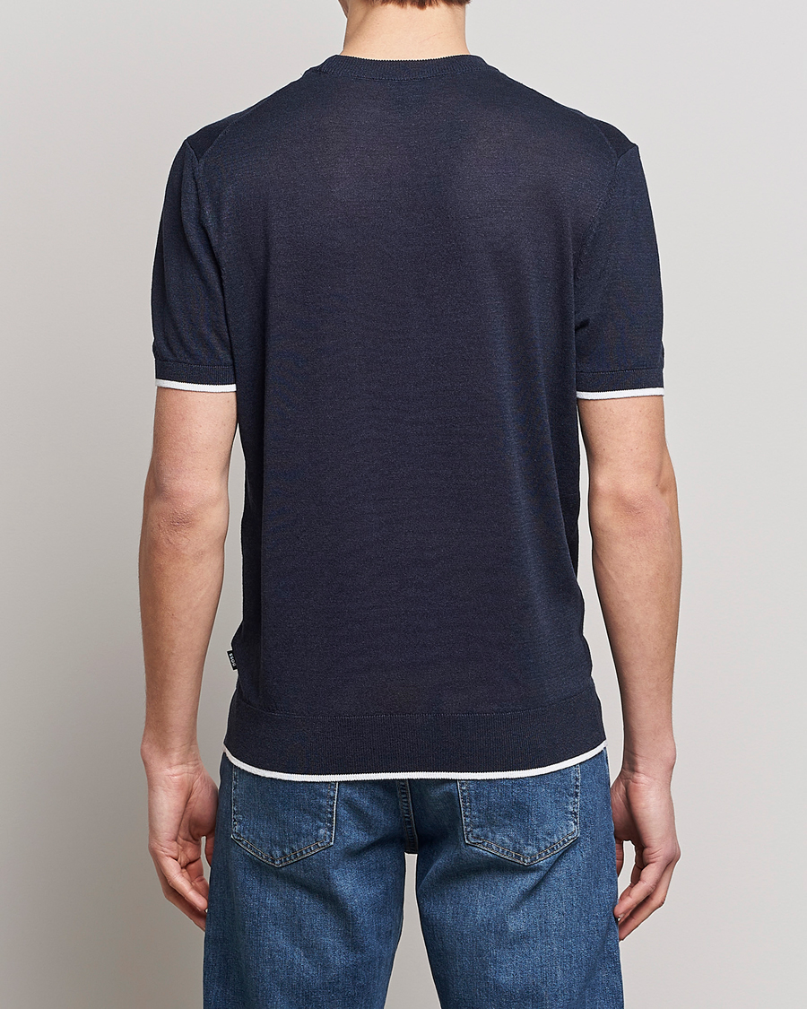 Uomini | T-shirt | BOSS BLACK | Giacco Knitted Crew Neck T-Shirt Dark Blue