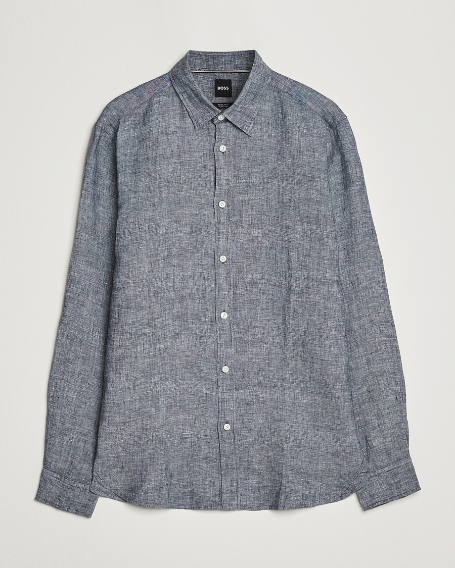 Uomini | Camicie | BOSS BLACK | Liam Linen Shirt Dark Blue
