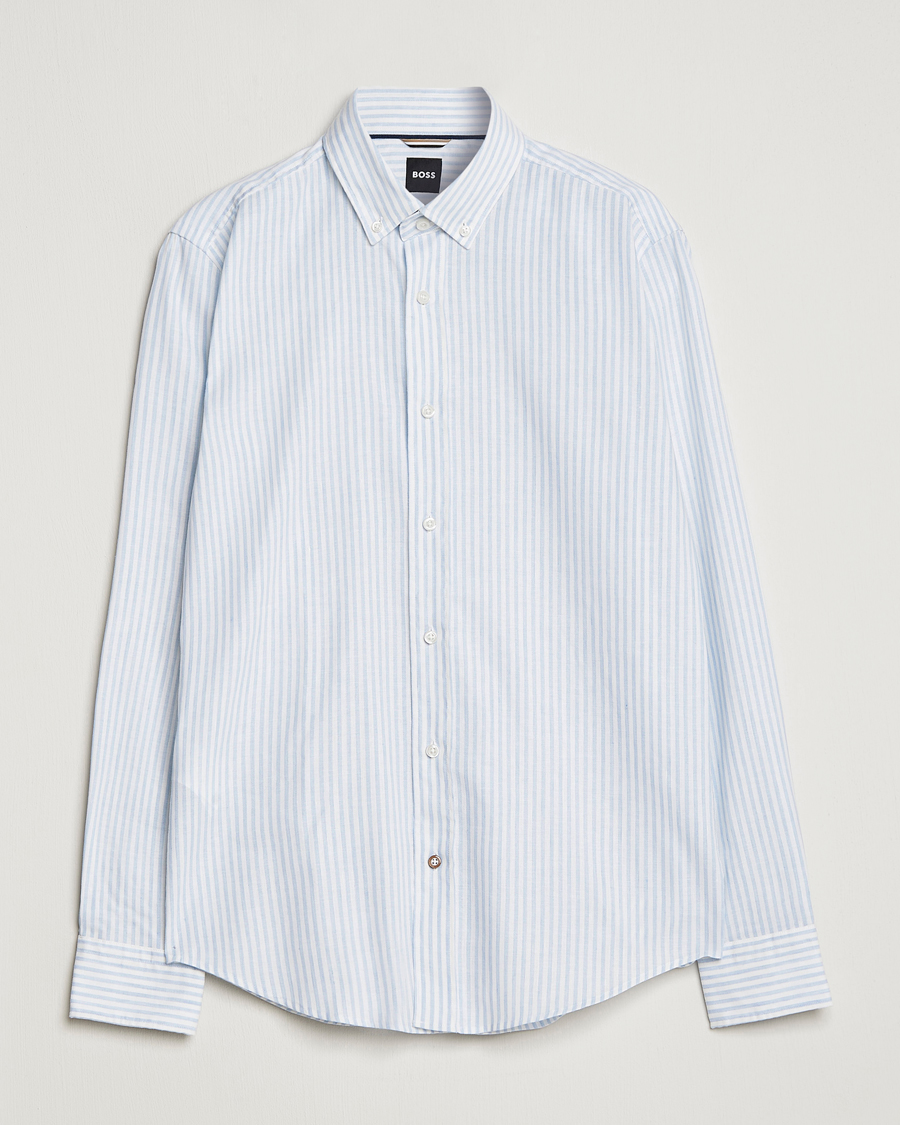 Uomini | Camicie | BOSS BLACK | Hal Cotton/Linen Striped Shirt Pastel Blue