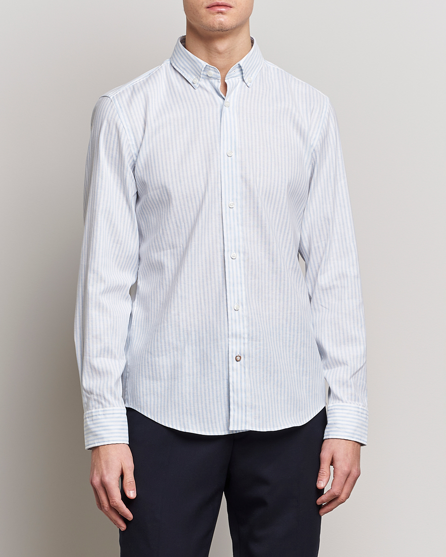 Uomini | Camicie | BOSS BLACK | Hal Cotton/Linen Striped Shirt Pastel Blue
