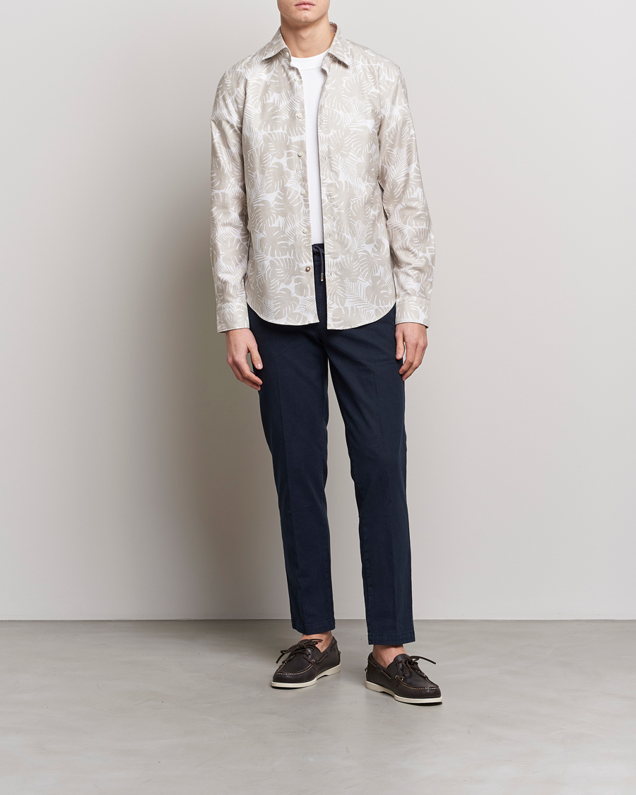 Uomini | Camicie | BOSS BLACK | Hal Cotton/Linen Flower Shirt Light Beige