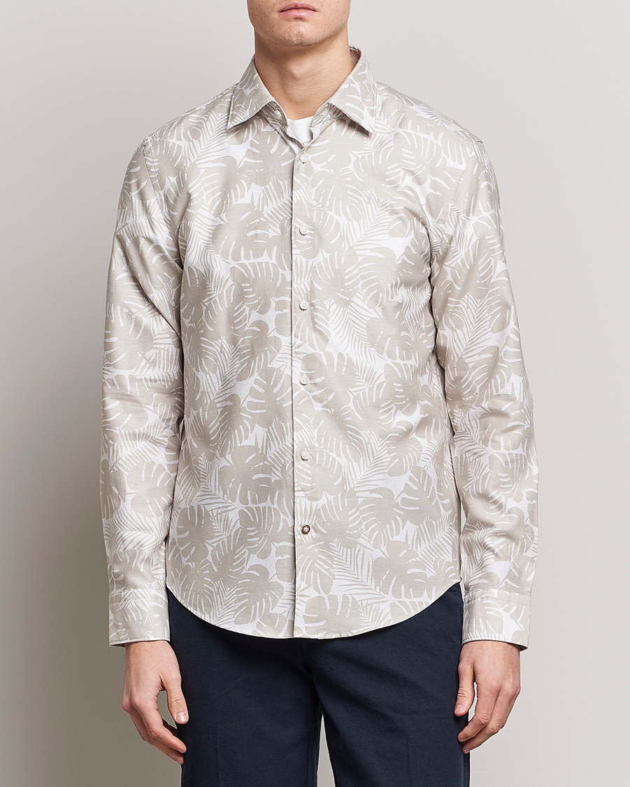 Uomini | Camicie | BOSS BLACK | Hal Cotton/Linen Flower Shirt Light Beige