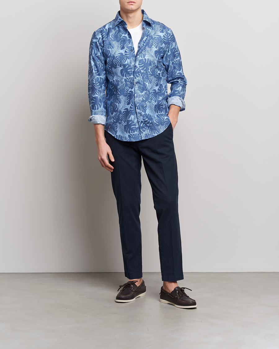 Uomini | Camicie | BOSS BLACK | Hal Cotton/Linen Flower Shirt Open Blue
