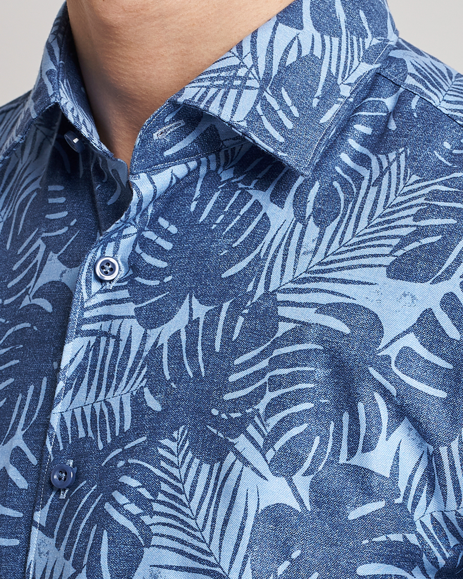 Uomini | Camicie | BOSS BLACK | Hal Cotton/Linen Flower Shirt Open Blue