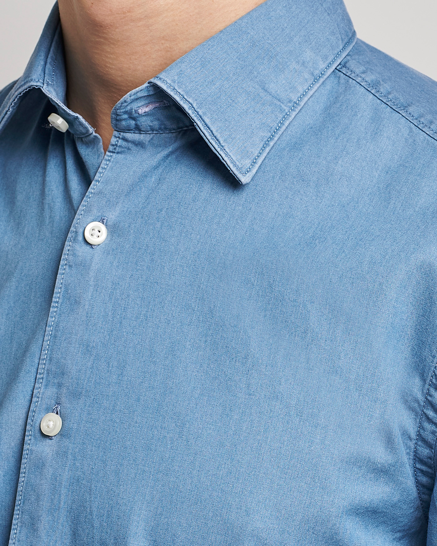 Uomini | Camicie | BOSS BLACK | Hal Slim Fit Denim Shirt Open Blue