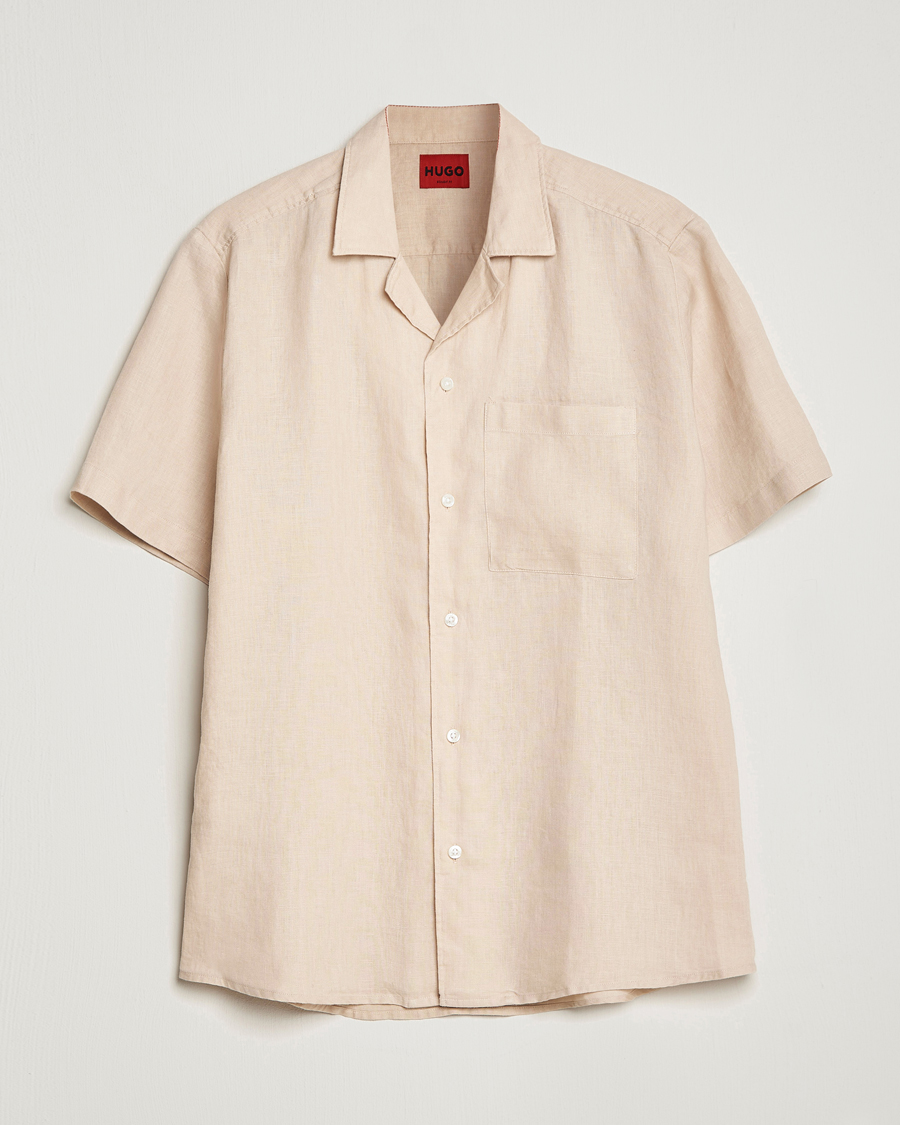 Uomini | Camicie | HUGO | Ellino Linen Resort Collar Short Sleeve Shirt Beige