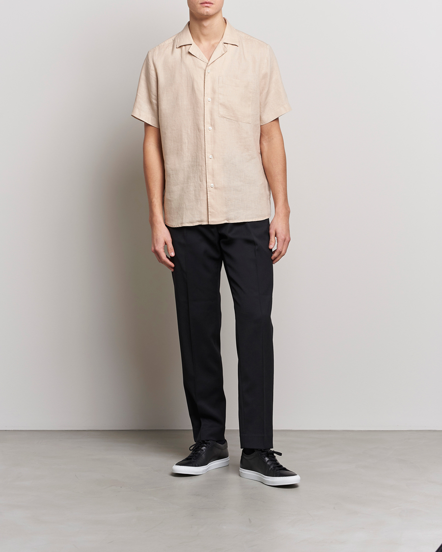 Uomini | Camicie | HUGO | Ellino Linen Resort Collar Short Sleeve Shirt Beige