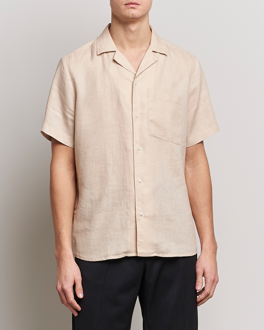 Uomini | Camicie | HUGO | Ellino Linen Resort Collar Short Sleeve Shirt Beige