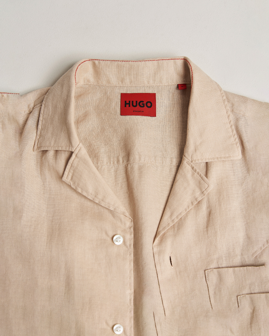 Uomini | Camicie | HUGO | Ellino Linen Resort Collar Short Sleeve Shirt Beige