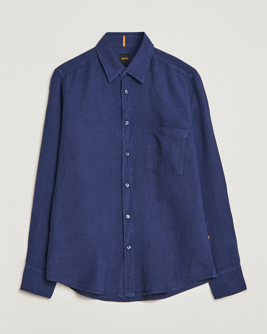Uomini | Camicie | BOSS ORANGE | Relegant Linen Shirt Navy