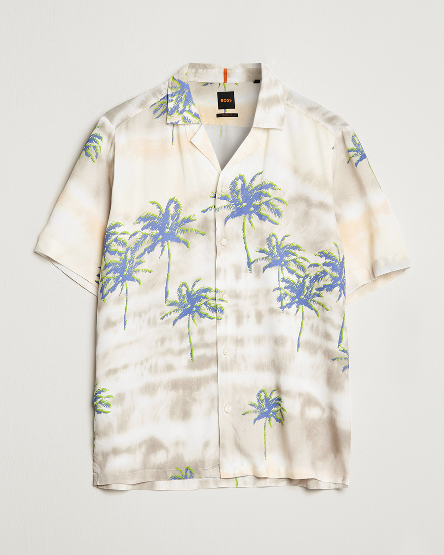 Uomini | Camicie | BOSS ORANGE | Rayer Resort Collar Printed Short Sleeve Shirt Bei