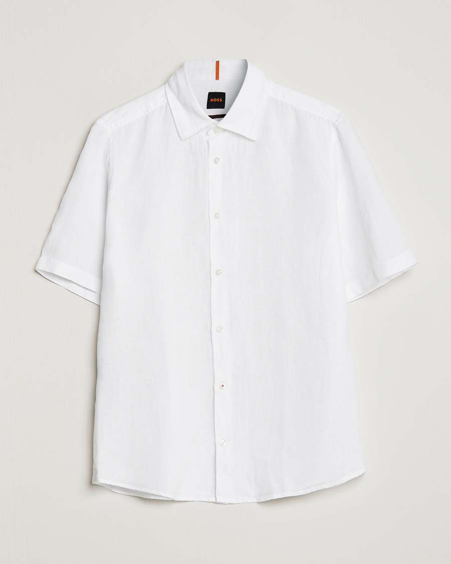 Uomini | Camicie | BOSS ORANGE | Rash Linen Short Sleeve Shirt White