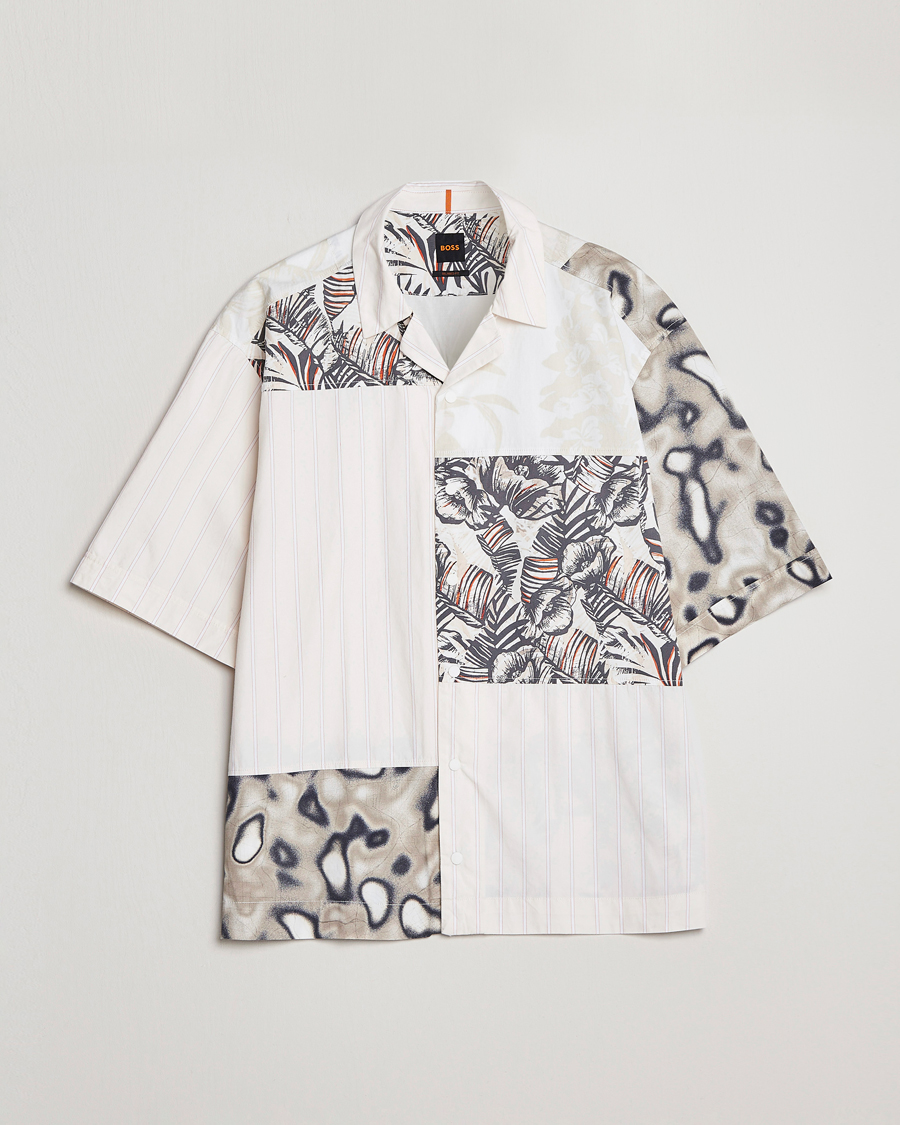 Uomini | Camicie | BOSS ORANGE | Lapis Resort Collar Printed Short Sleeve Shirt Bei