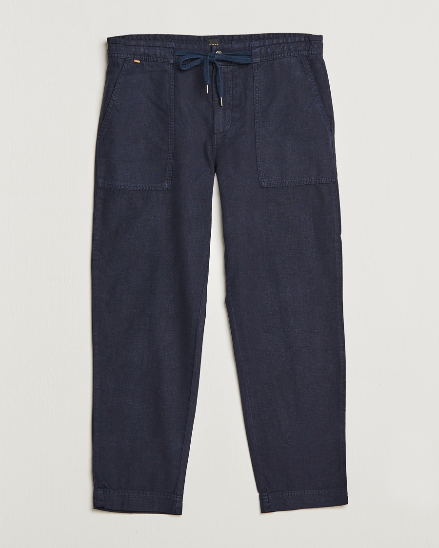 Uomini | Pantaloni | BOSS ORANGE | Sisla Cotton/Linen Drawstring Pants Dark Blue