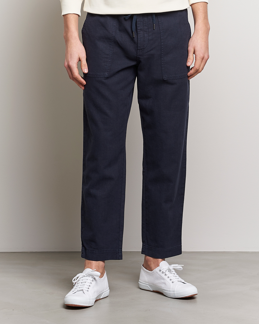 Uomini | Pantaloni | BOSS ORANGE | Sisla Cotton/Linen Drawstring Pants Dark Blue