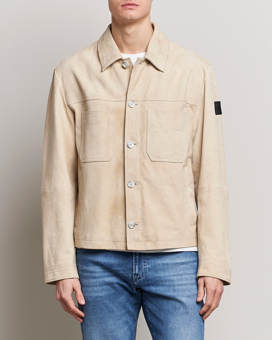 Uomini | Giacche | BOSS ORANGE | Jaked Suede Jacket Light Beige
