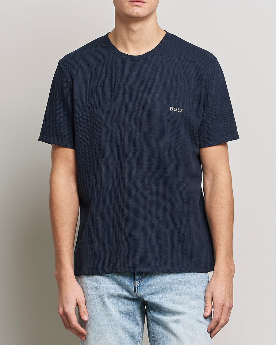 Uomini | T-shirt | BOSS BLACK | Waffle Logo Crew Neck T-Shirt Dark Blue
