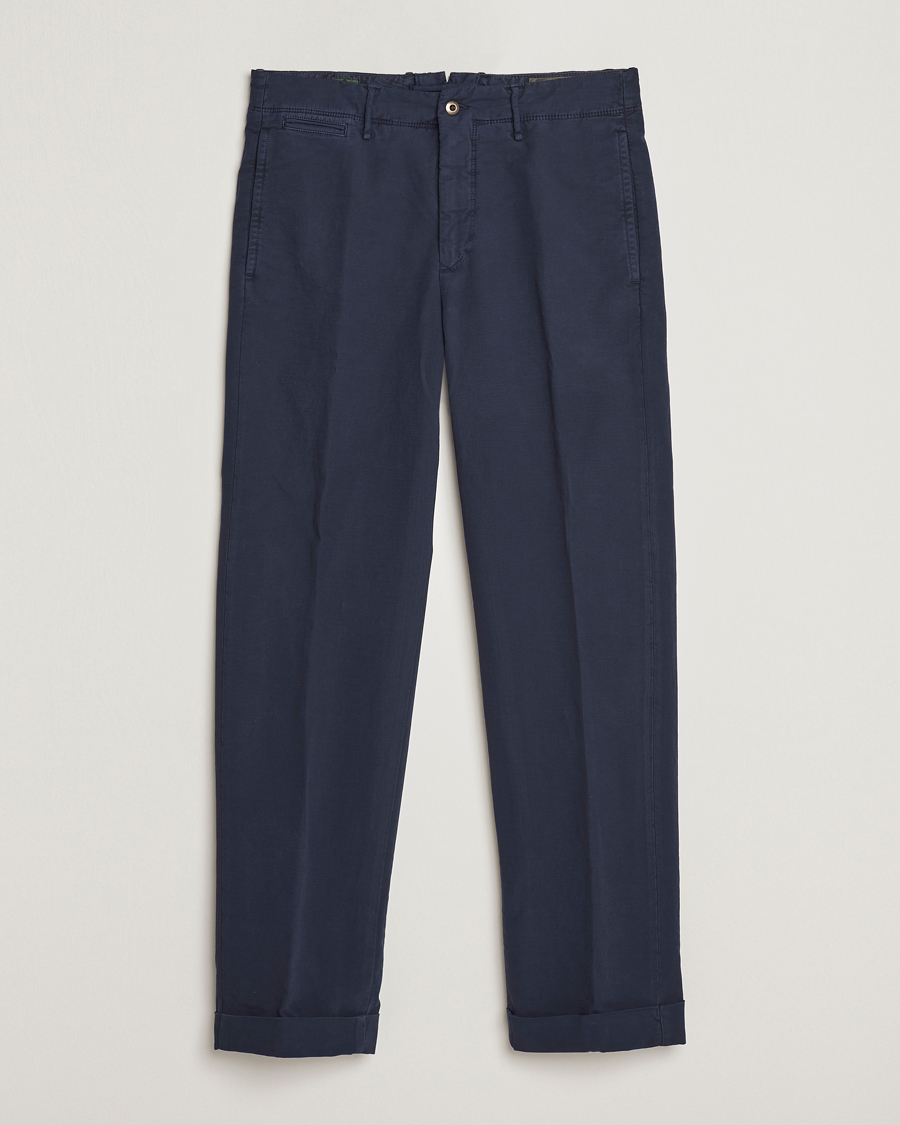 Uomini | Pantaloni | Incotex | Regular Fit Cotton Stretch Slacks Navy