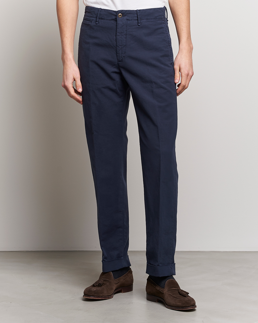 Uomini | Pantaloni | Incotex | Regular Fit Cotton Stretch Slacks Navy