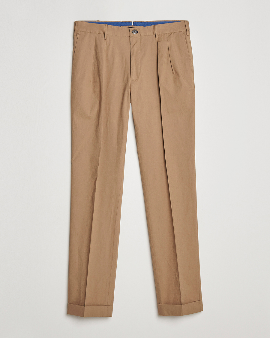 Uomini | Pantaloni | Incotex | Carrot Fit Popelino Lightweight Cotton Trousers Khaki
