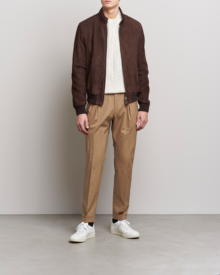 Uomini | Pantaloni | Incotex | Carrot Fit Popelino Lightweight Cotton Trousers Khaki