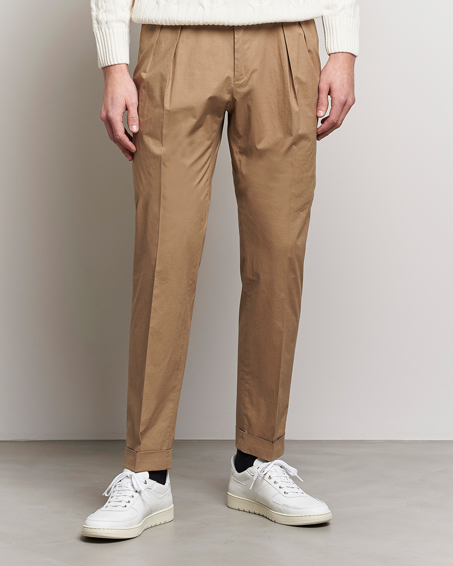Uomini | Pantaloni | Incotex | Carrot Fit Popelino Lightweight Cotton Trousers Khaki