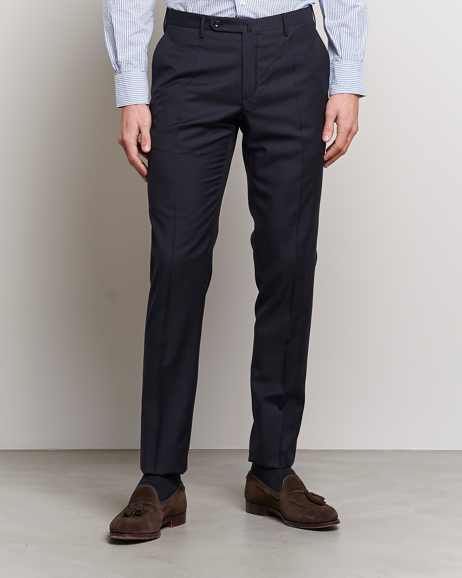 Uomini | Pantaloni | Incotex | Slim Fit Tropical Wool Trousers Navy