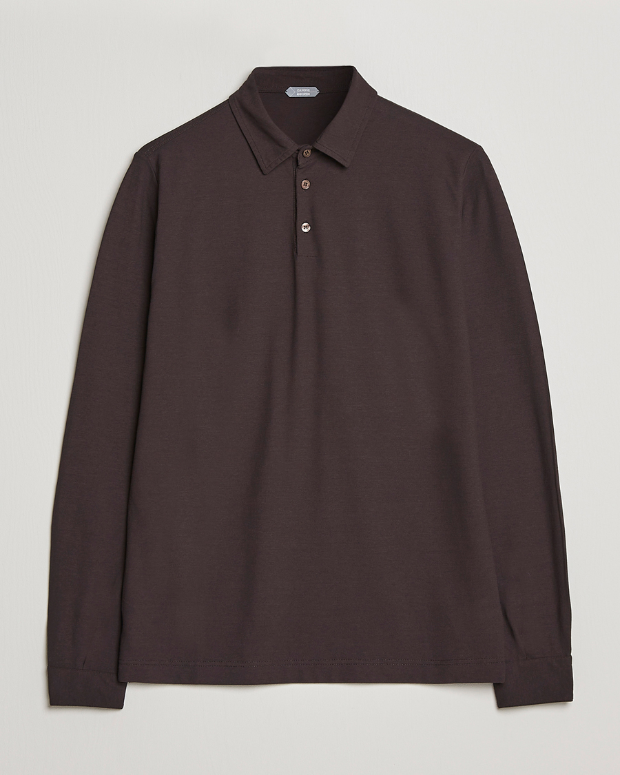 Uomini | Maglieria | Zanone | Ice Cotton Long Sleeve Polo Dark Brown