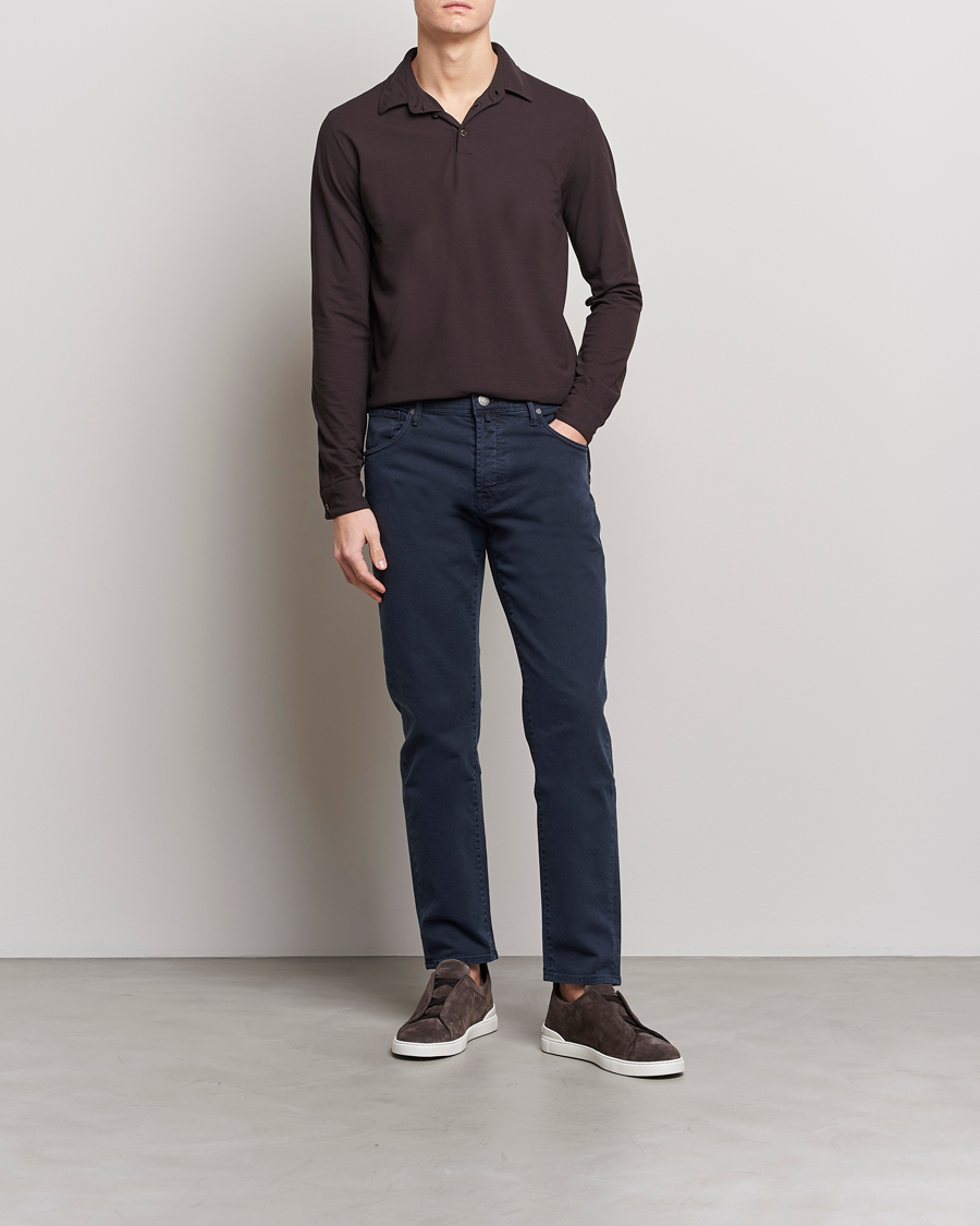 Uomini | Maglieria | Zanone | Ice Cotton Long Sleeve Polo Dark Brown