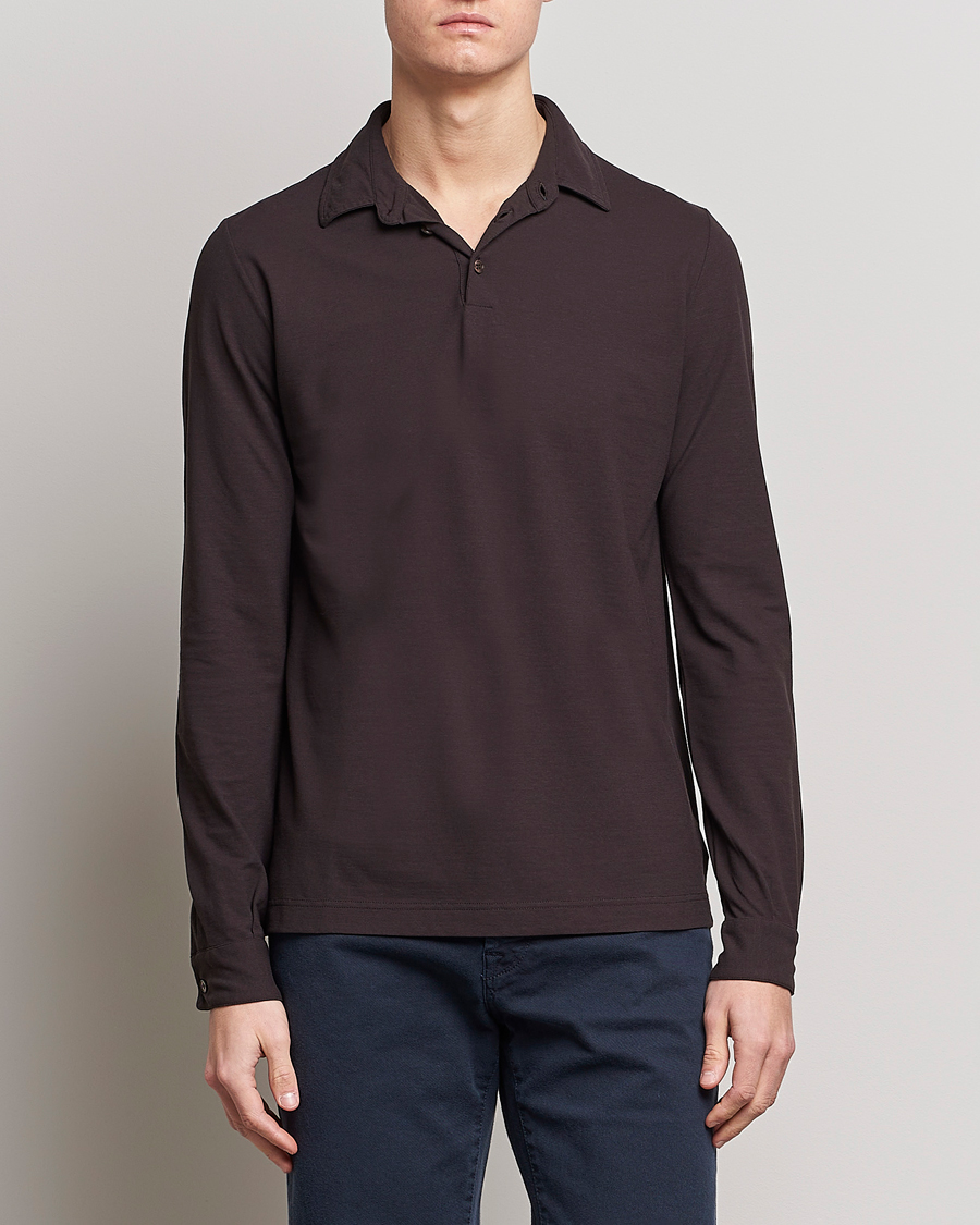 Uomini | Maglieria | Zanone | Ice Cotton Long Sleeve Polo Dark Brown