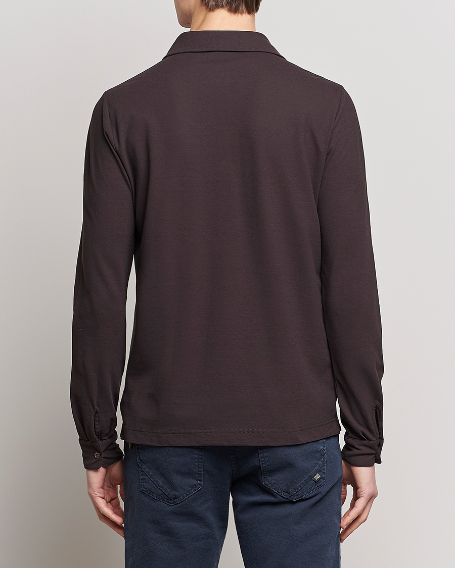 Uomini | Maglieria | Zanone | Ice Cotton Long Sleeve Polo Dark Brown