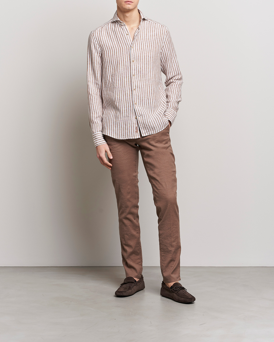 Uomini | Pantaloni | Incotex | Slim Fit Cotton/Linen Slacks Brown