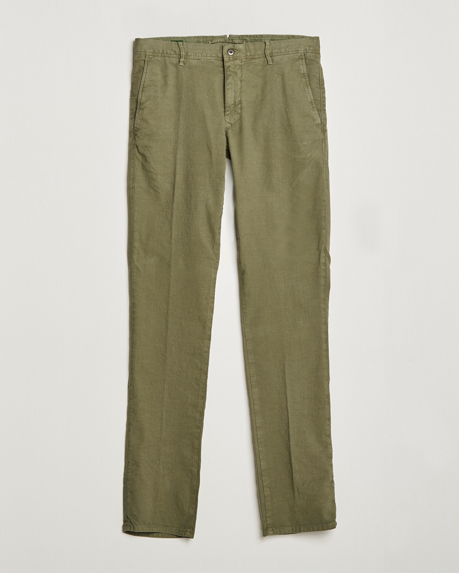 Uomini | Pantaloni | Incotex | Slim Fit Cotton/Linen Slacks Olive