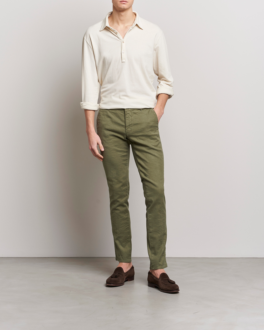 Uomini | Pantaloni | Incotex | Slim Fit Cotton/Linen Slacks Olive