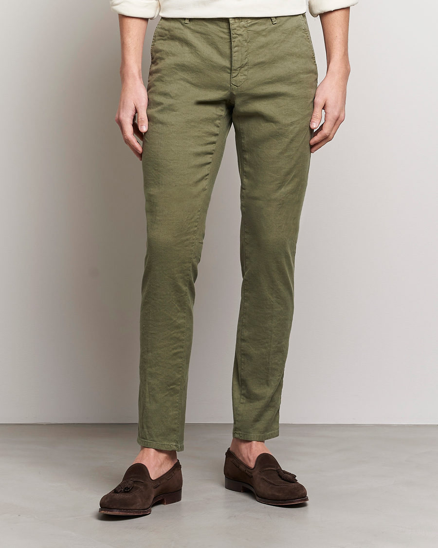 Uomini | Pantaloni | Incotex | Slim Fit Cotton/Linen Slacks Olive