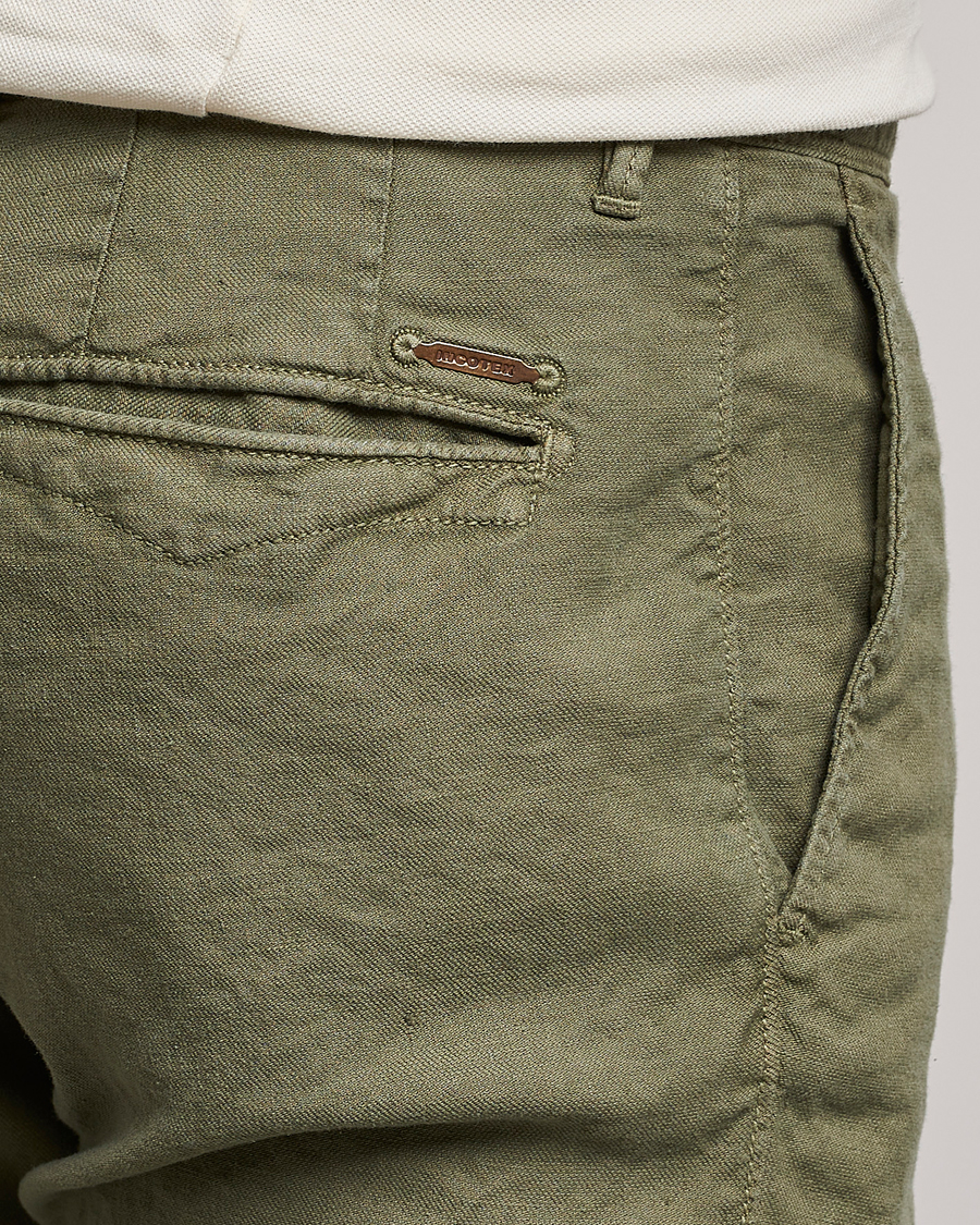 Uomini | Pantaloni | Incotex | Slim Fit Cotton/Linen Slacks Olive