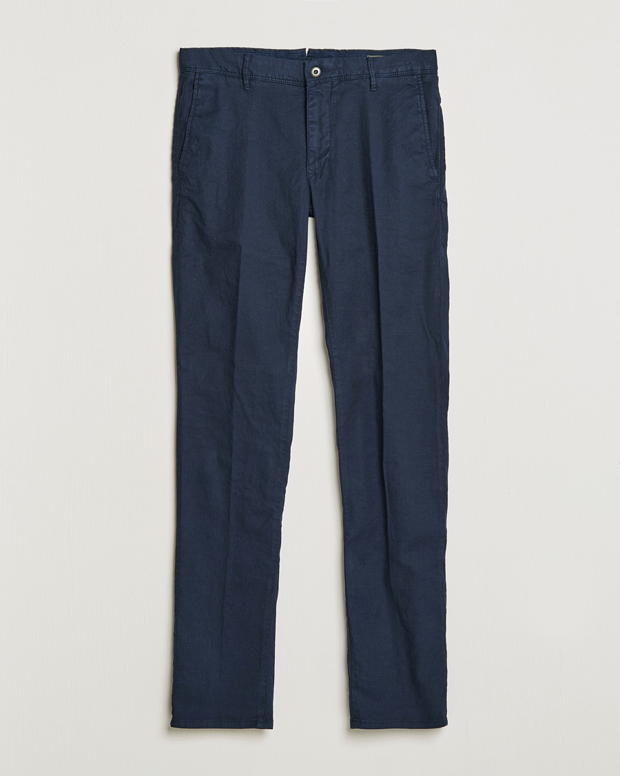 Uomini | Pantaloni | Incotex | Slim Fit Cotton/Linen Slacks Navy