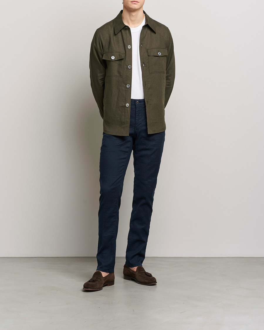 Uomini | Pantaloni | Incotex | Slim Fit Cotton/Linen Slacks Navy