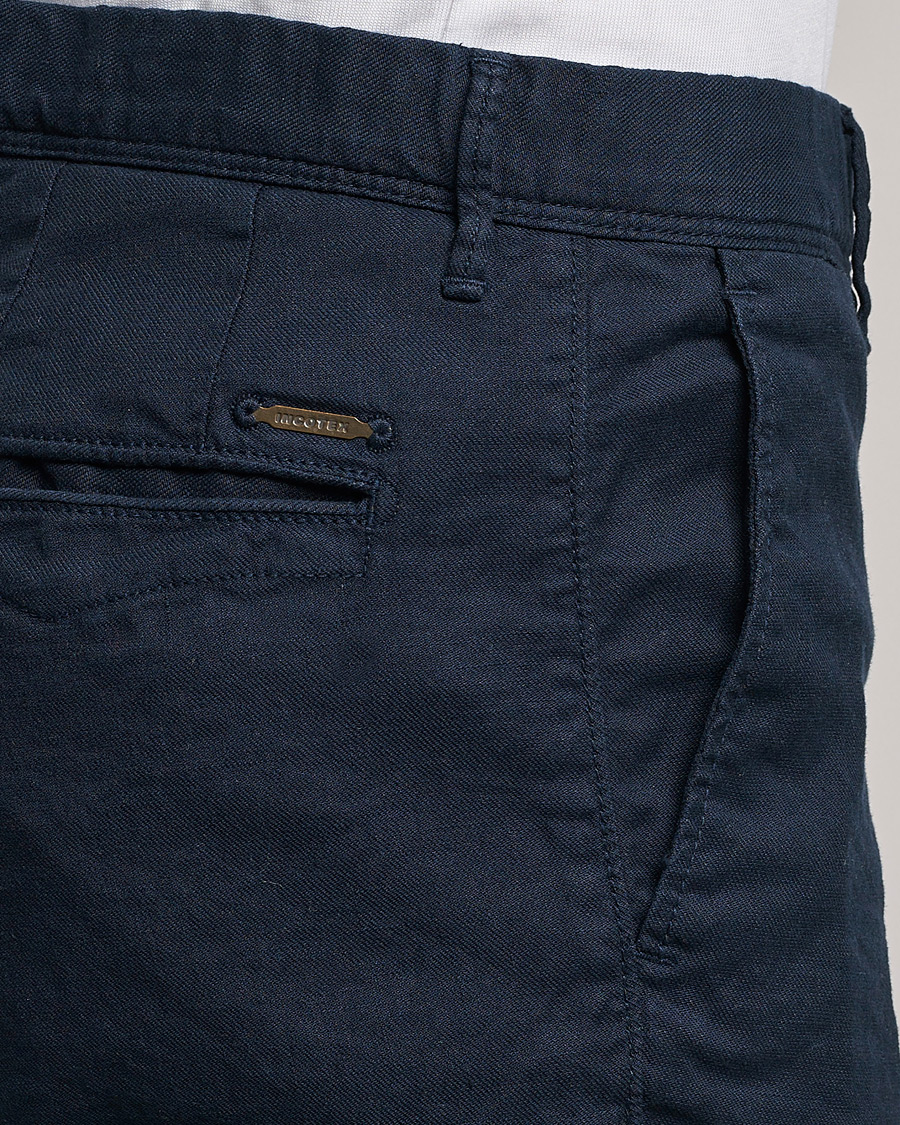 Uomini | Pantaloni | Incotex | Slim Fit Cotton/Linen Slacks Navy